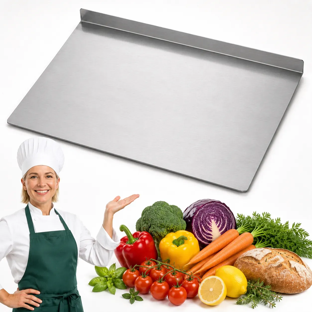 Double-Sided Stainless Steel Cutting Board with Counter Lip